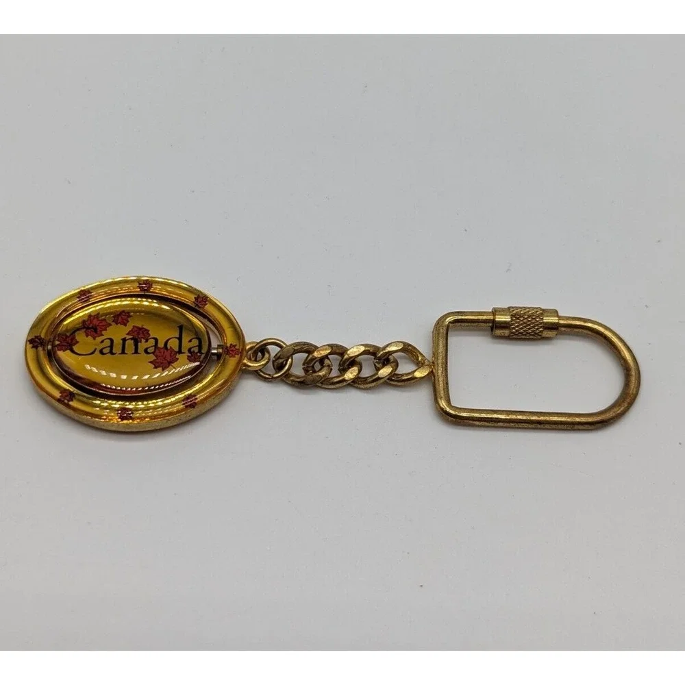 Vintage Canada Flippable Swivel Metal Enamel Keychain 4